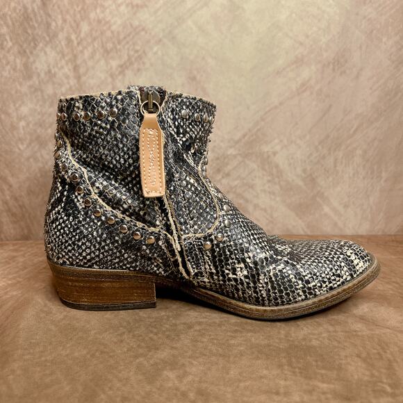 Dingo 866 Gray Snake Print Studded Buckle Strap Zip Up Leather Ankle Booties - Picture 7 of 9